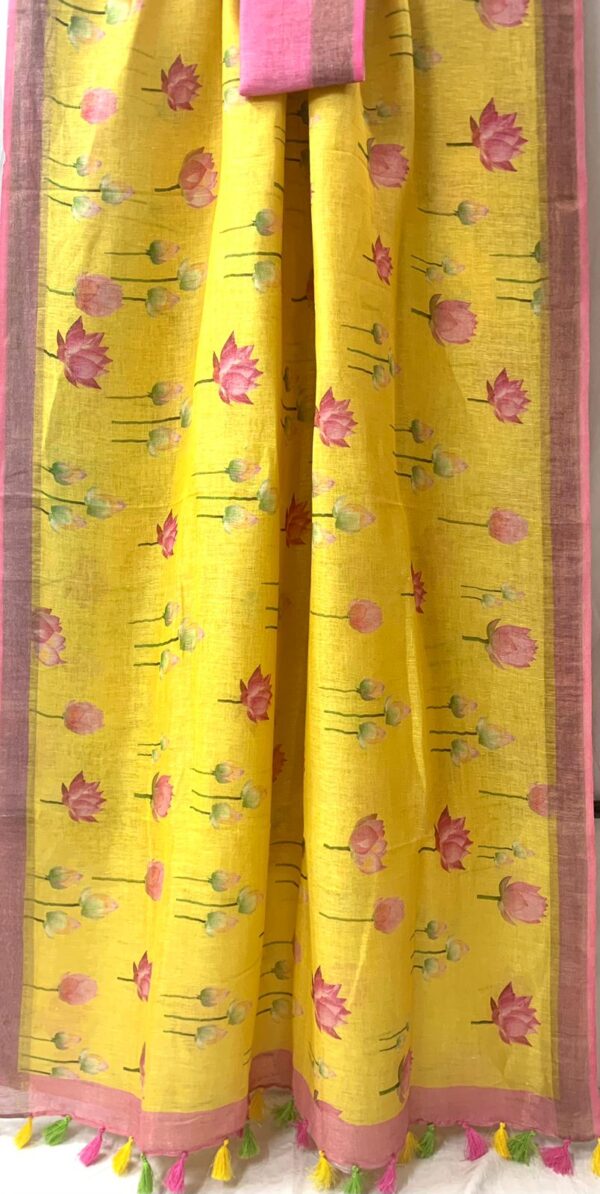 Pure Linen saree with digital print - Image 21