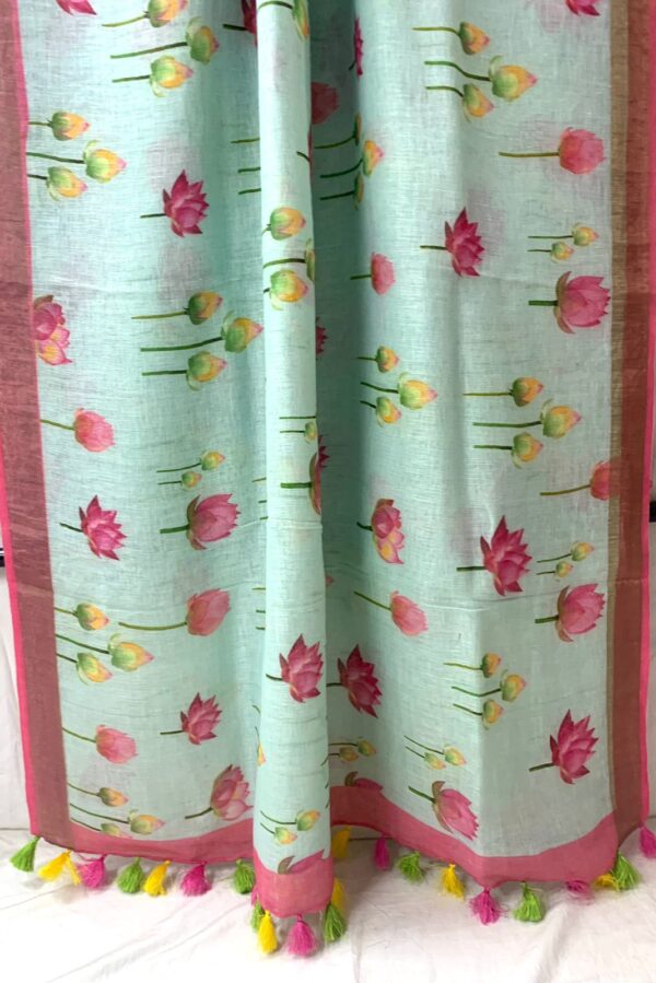 Pure Linen saree with digital print - Image 22