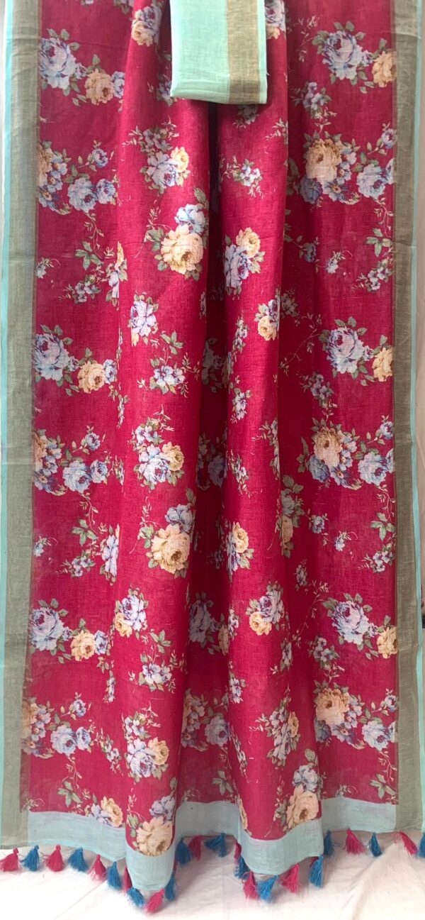 Pure Linen saree with digital print - Image 14
