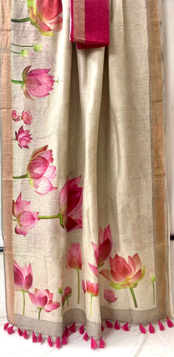 Pure Linen saree with digital print - Image 23