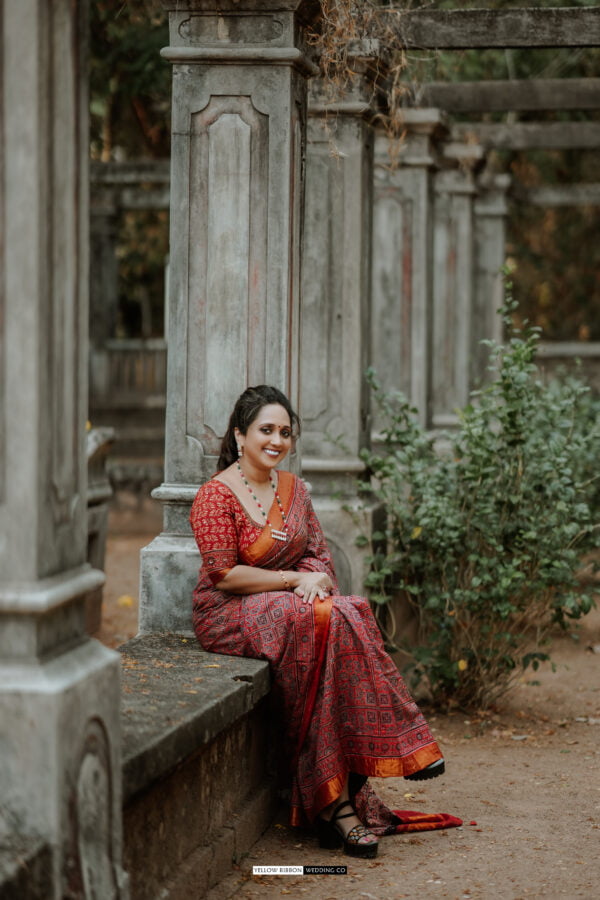 Handloom Silk by Cotton Ajrakh Soft Saree - Image 6