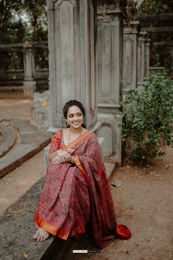 Handloom Silk by Cotton Ajrakh Soft Saree - Image 4