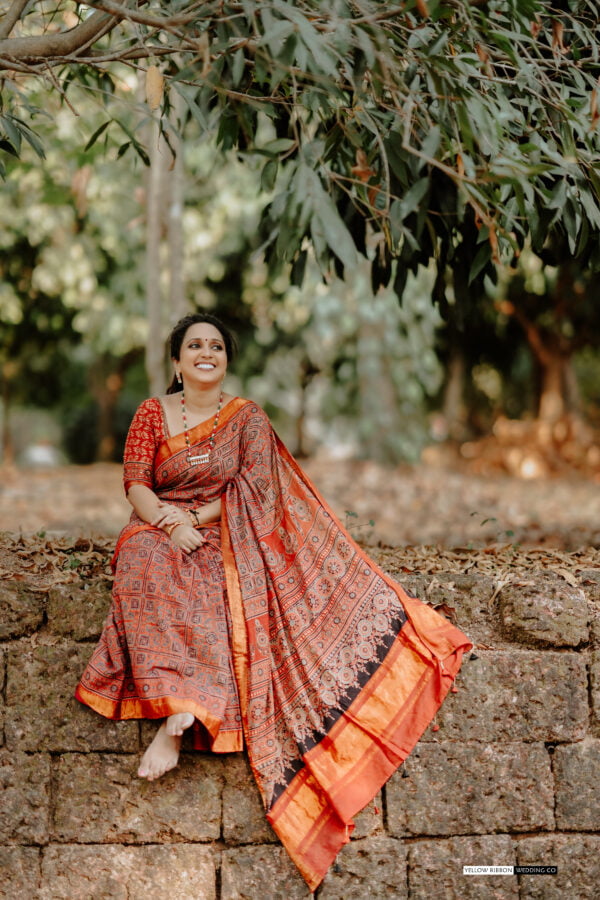 Handloom Silk by Cotton Ajrakh Soft Saree - Image 2