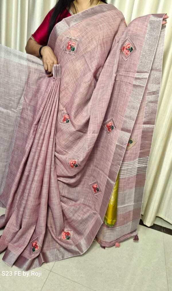 Soft Linen Saree with Embroidery