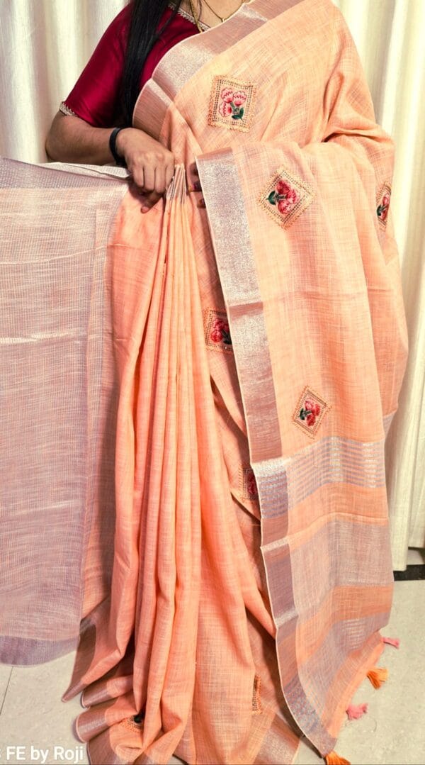 Soft Linen Saree with Embroidery - Image 4