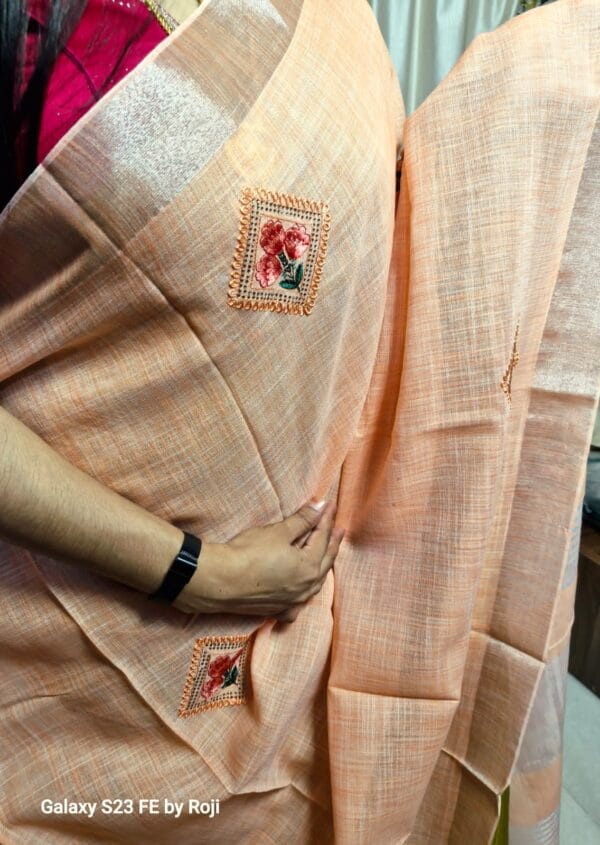 Soft Linen Saree with Embroidery - Image 6