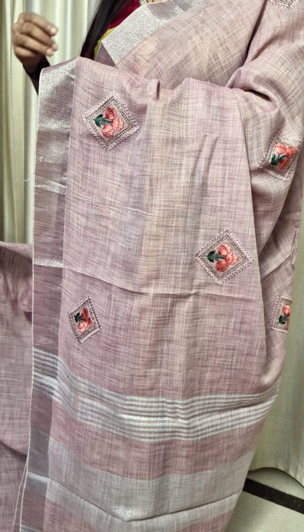 Soft Linen Saree with Embroidery - Image 5